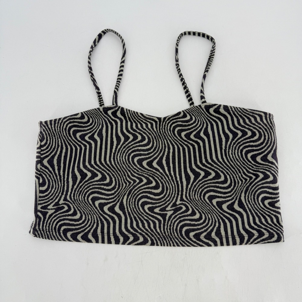 PrettyLittleThing Top US 12 Black Beige Wave Pattern Sleeveless Crop‎